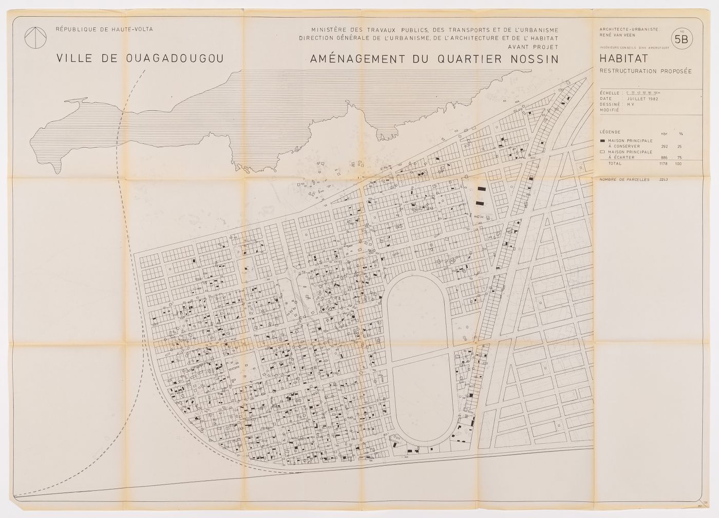 Map of proposed restructuring by René Van Veen for Nossin neighbourhood, Ouagadougou, Burkina Faso