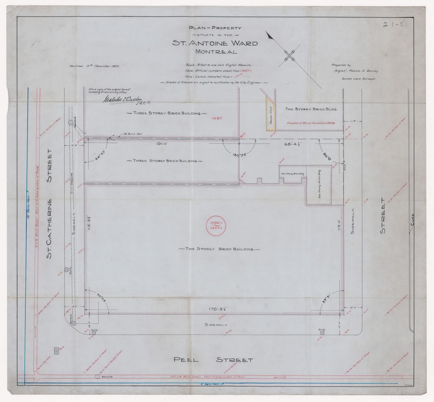 Plan of property in St Antoine Ward for Dominion Square Building, Montreal, Québec
