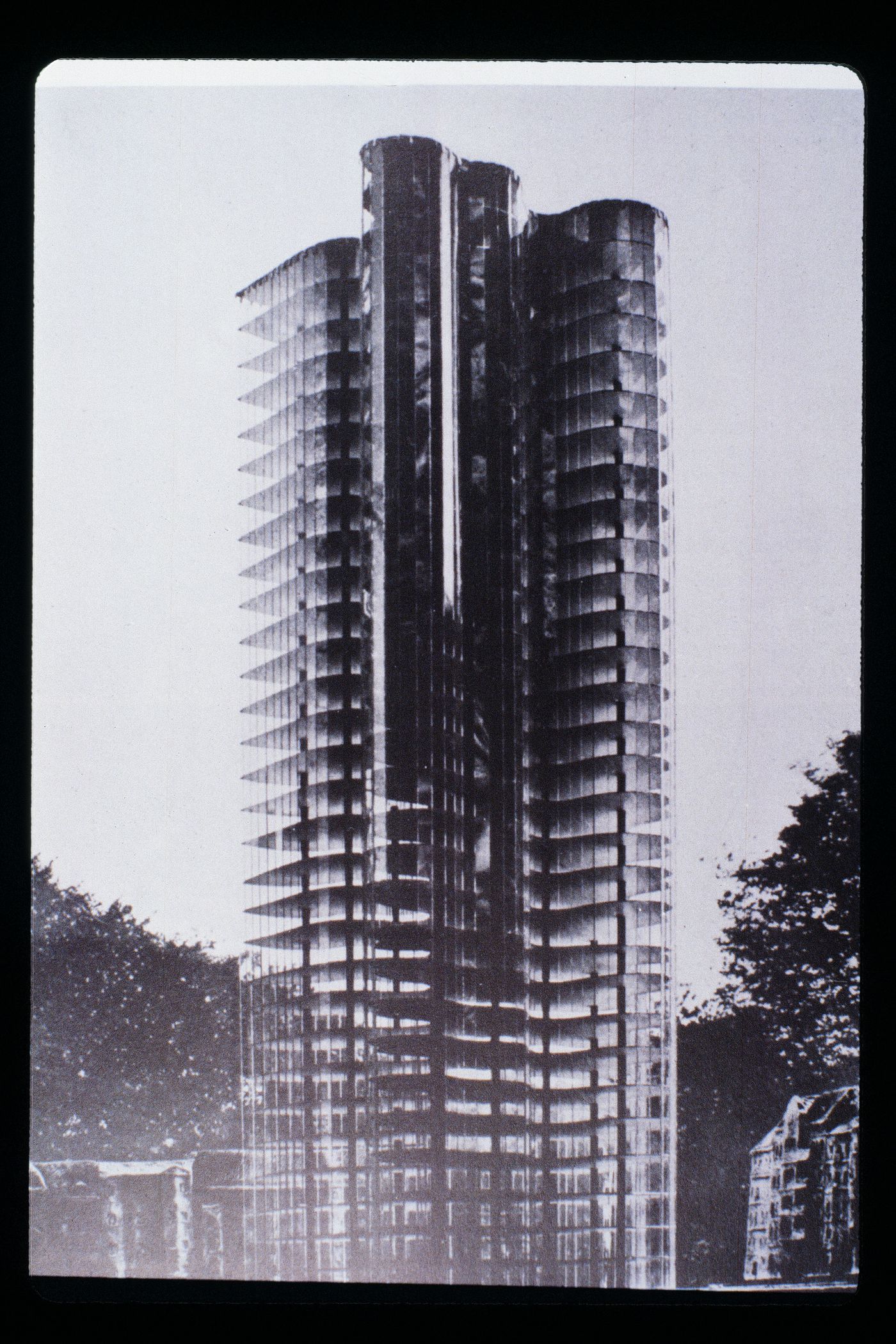 Slide of a photograph of Glass Skyscraper, Berlin, by Mies van der Rohe
