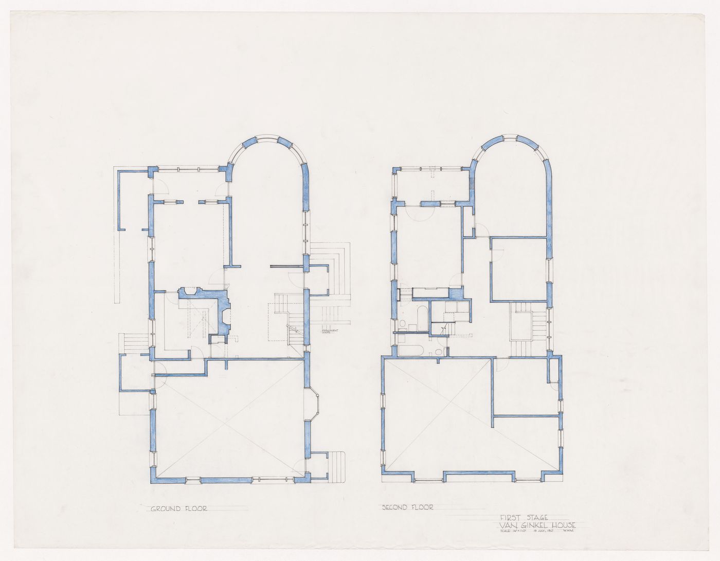Ground floor and second floor plans for Van Ginkel House, Winnipeg, Manitoba