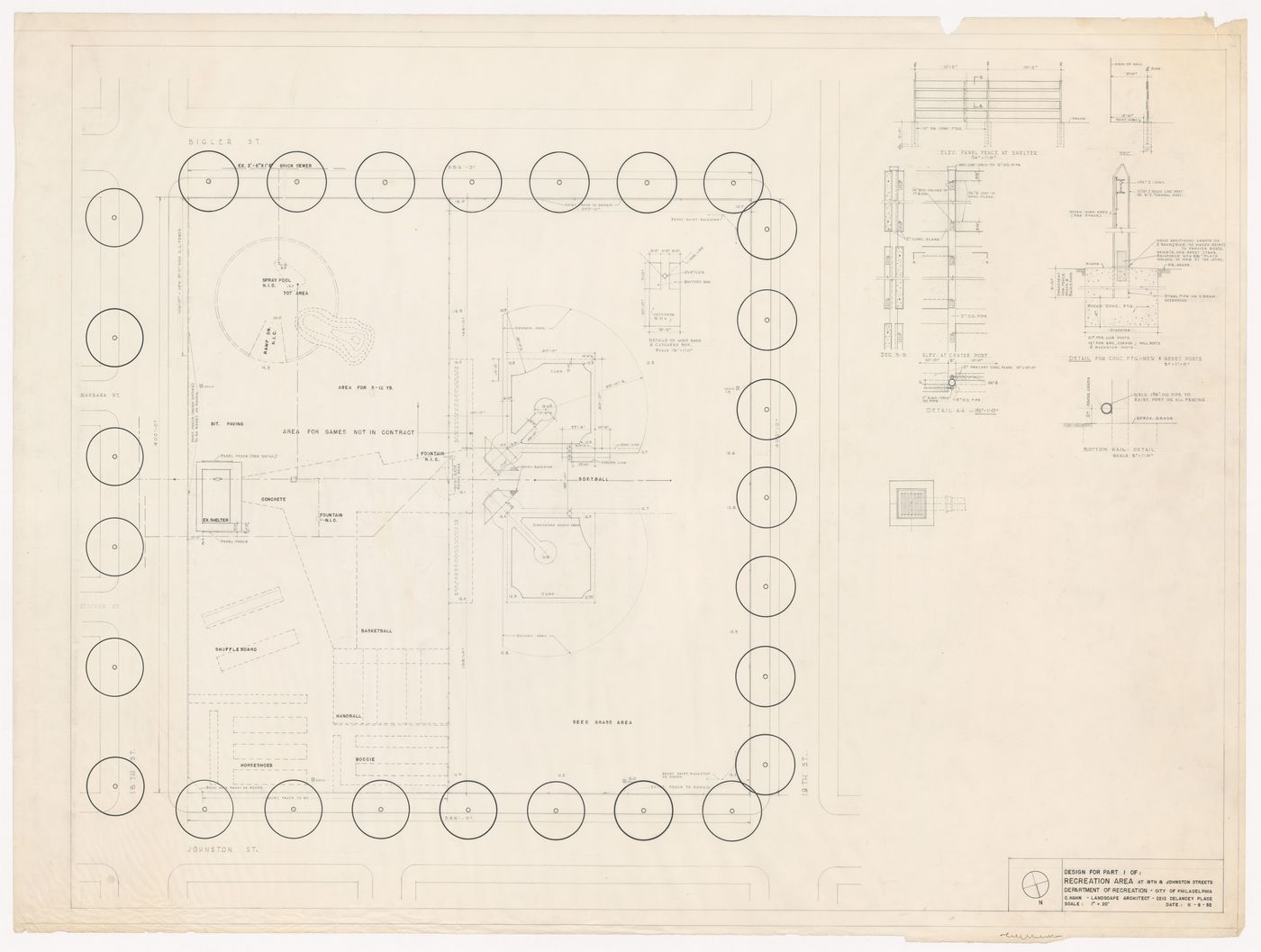 Site plan with details for recreational area at 18th and Bigler Streets, Philadelphia, Pennsylvania