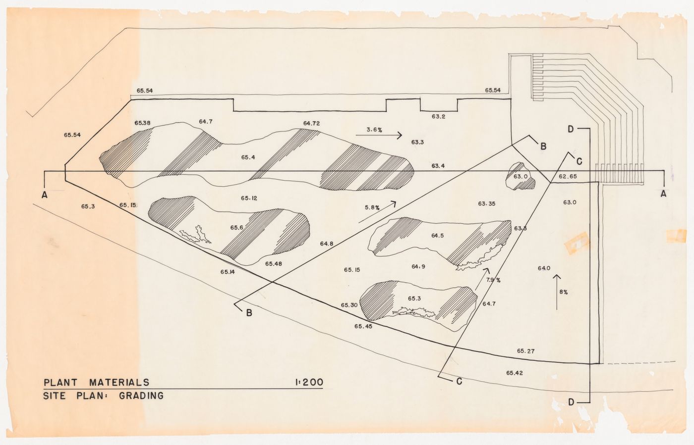 Site plan for plant materials showing grading for National Gallery of Canada, Ottawa, Ontario