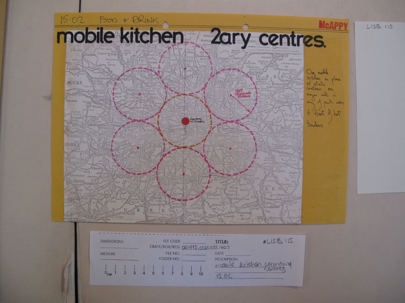 McAppy: map of London area showing mobile kitchen secondary centres