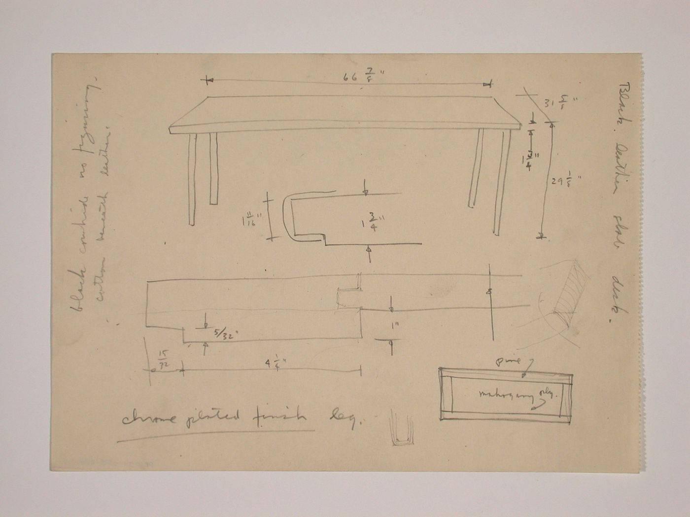 Various documents and drawings including furniture design and office renovation: File G 705