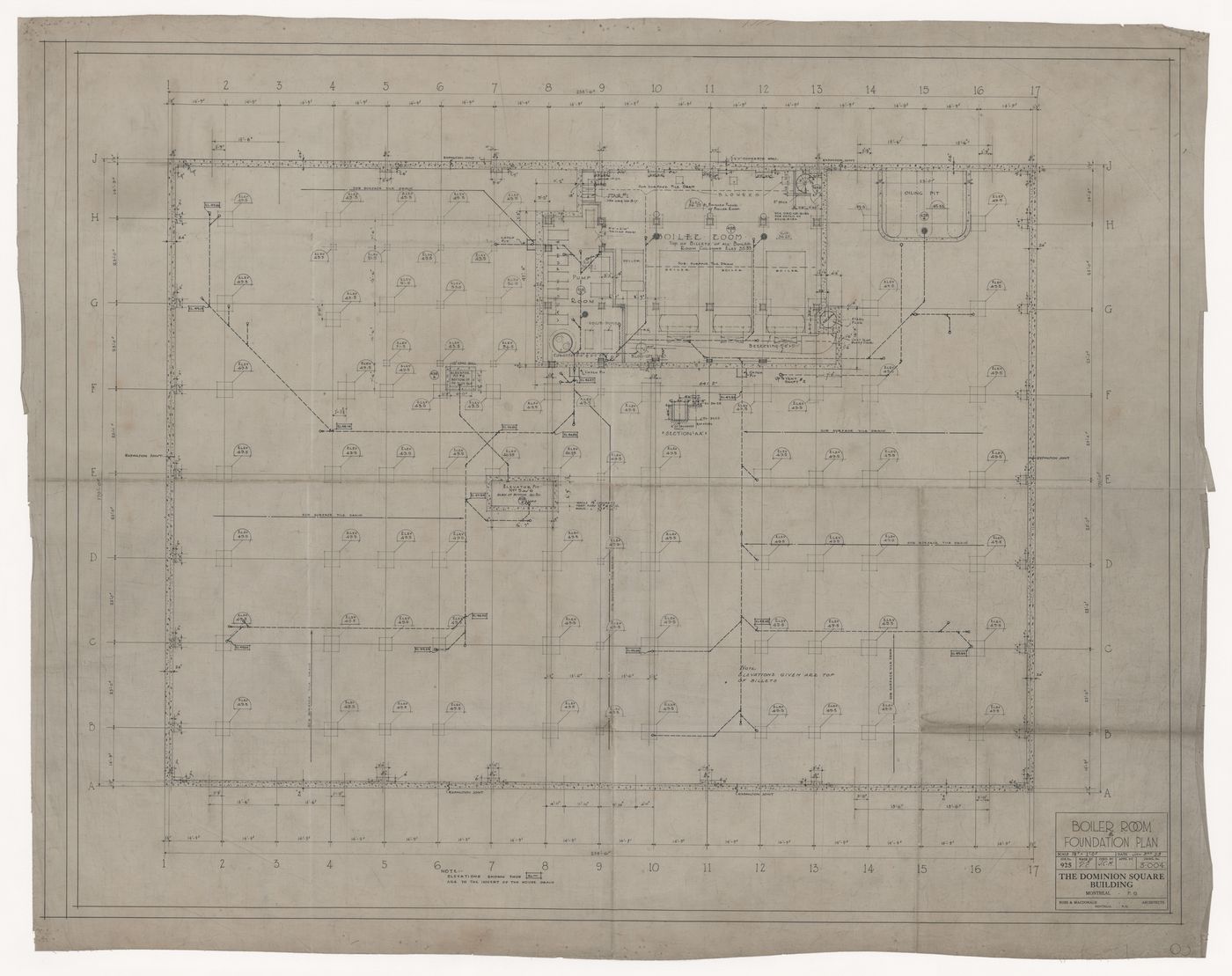 Boiler room and foundation plan for Dominion Square Building, Montreal, Québec