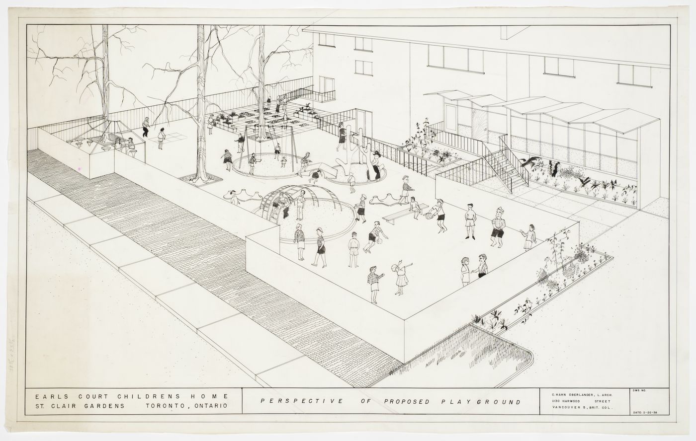 Earl's Court Children's Home, St. Clair Gardens, Toronto, Ontario: Perspective of proposed playground