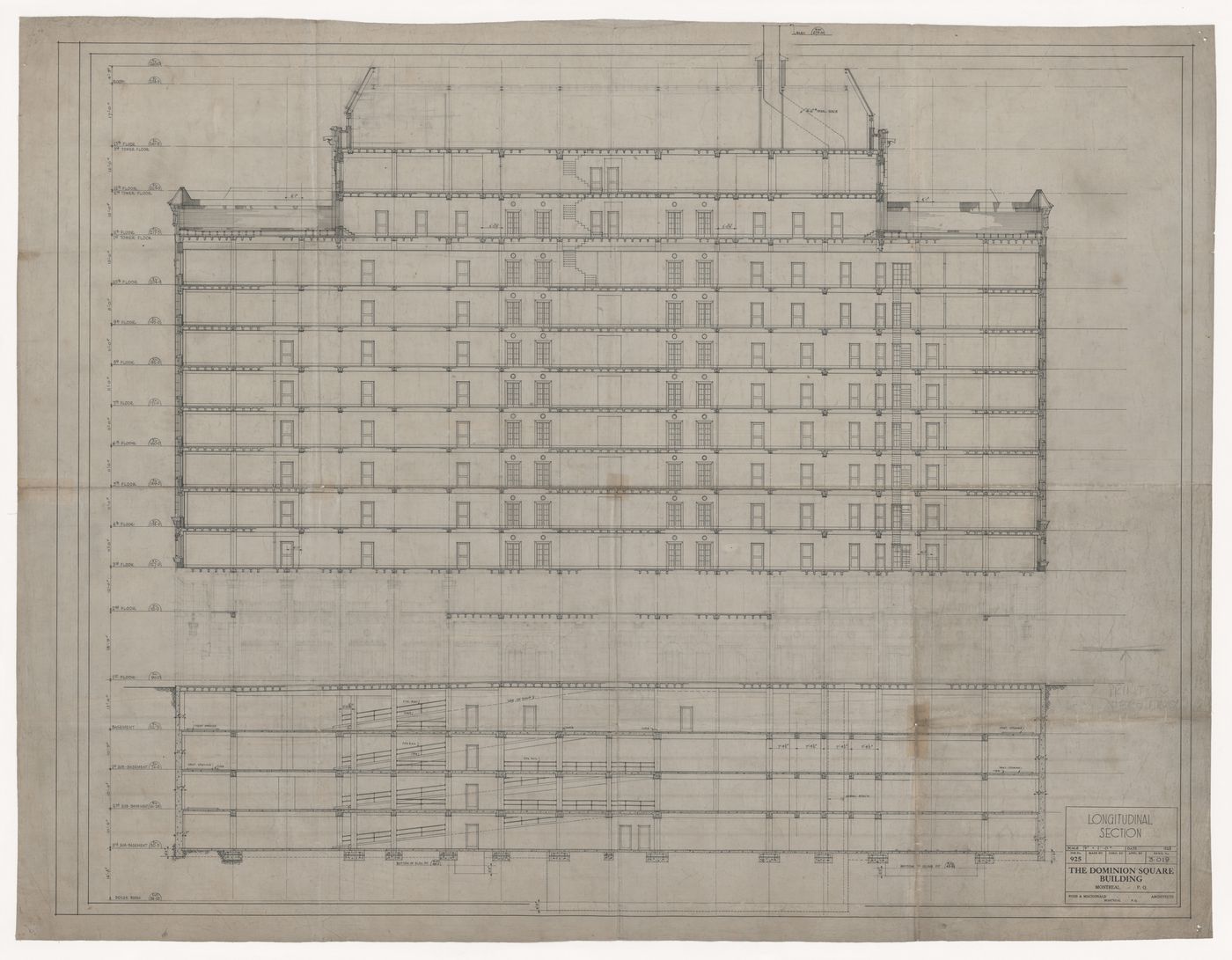 Longitudinal section for Dominion Square Building, Montreal, Québec