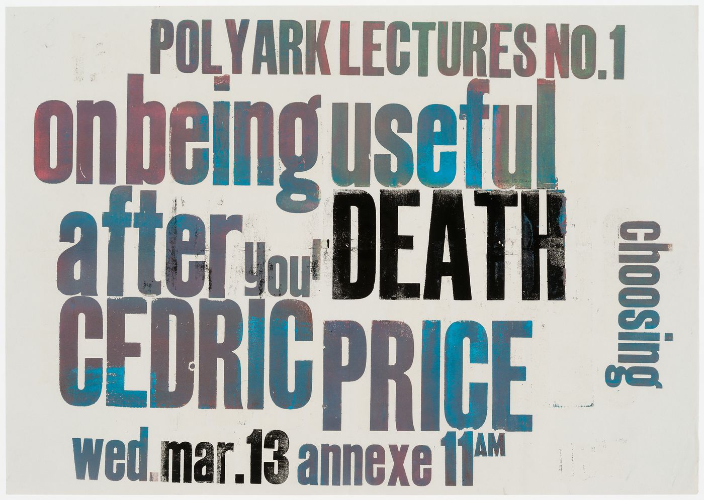 Poster advertising a Polyark lecture by Cedric Price