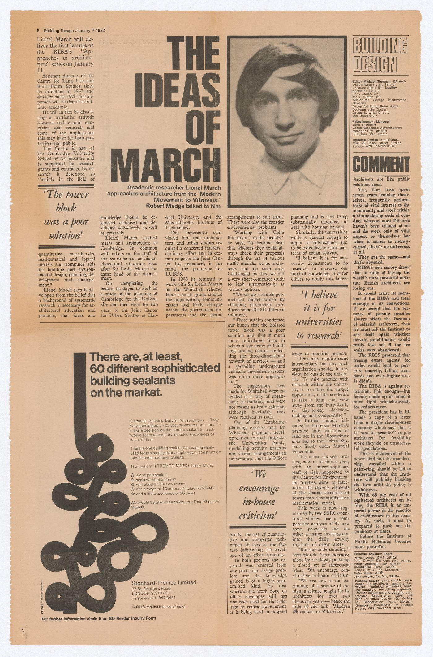 "The ideas of March" newspaper article from Building Design