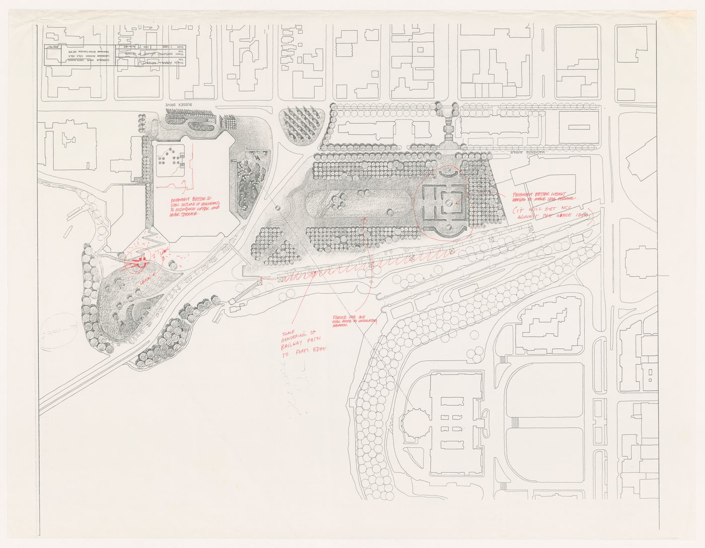 Landscape plan with annotations for National Gallery of Canada, Ottawa, Ontario