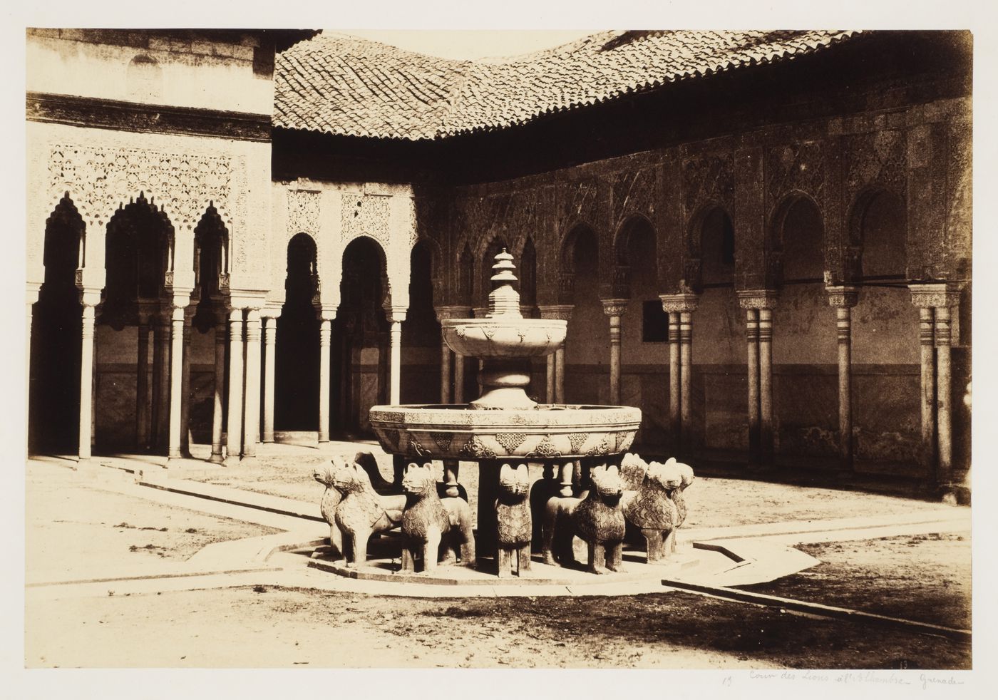View of the Court of the Lions with fountain, Granada, Spain
