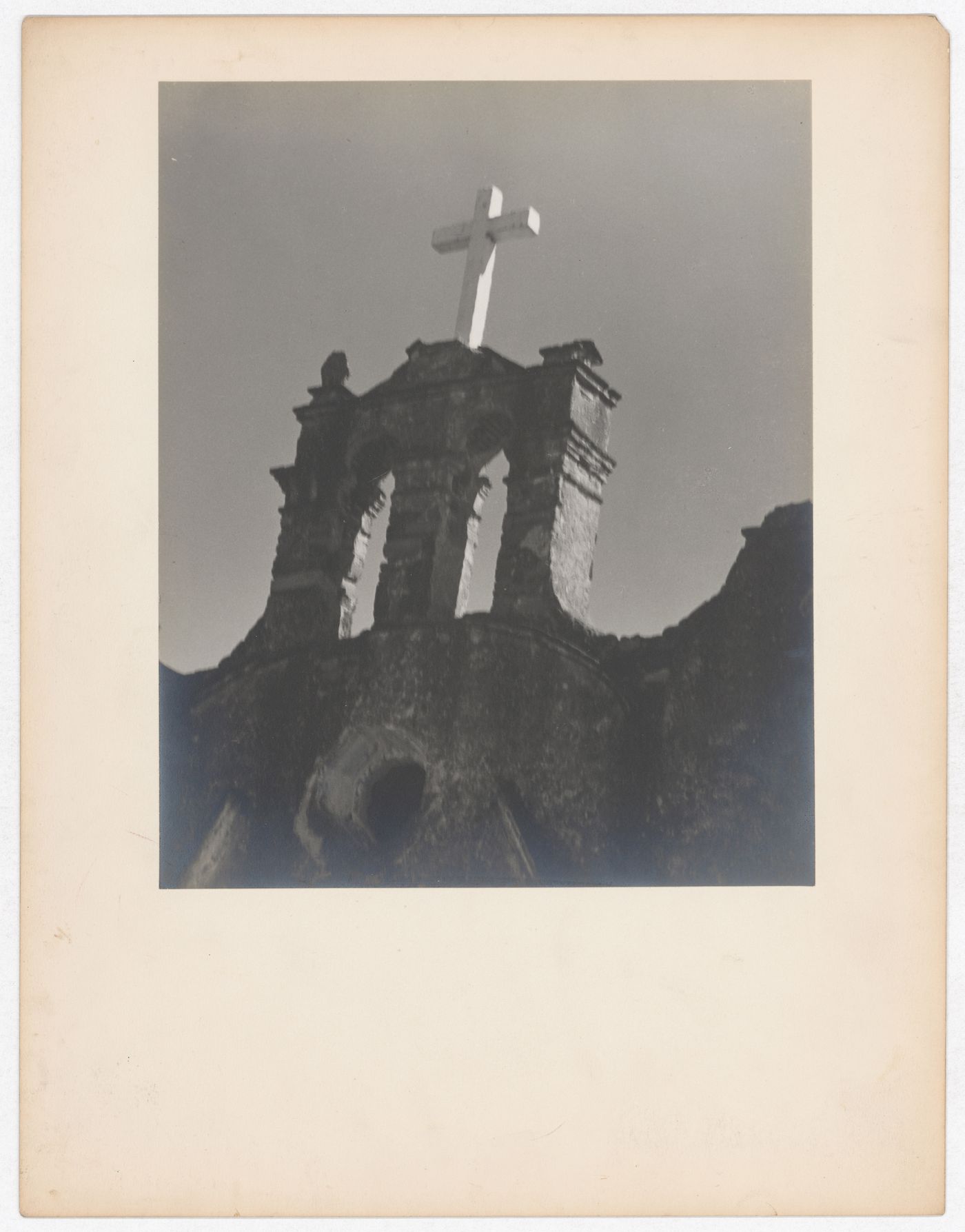 Partial view of the principal façade of a church, near Mexico City, Mexico