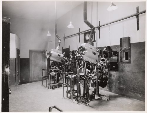 Interior view of a projection booth, Théâtre Outremont, 1248 avenue Bernard Ouest, Outremont, Québec