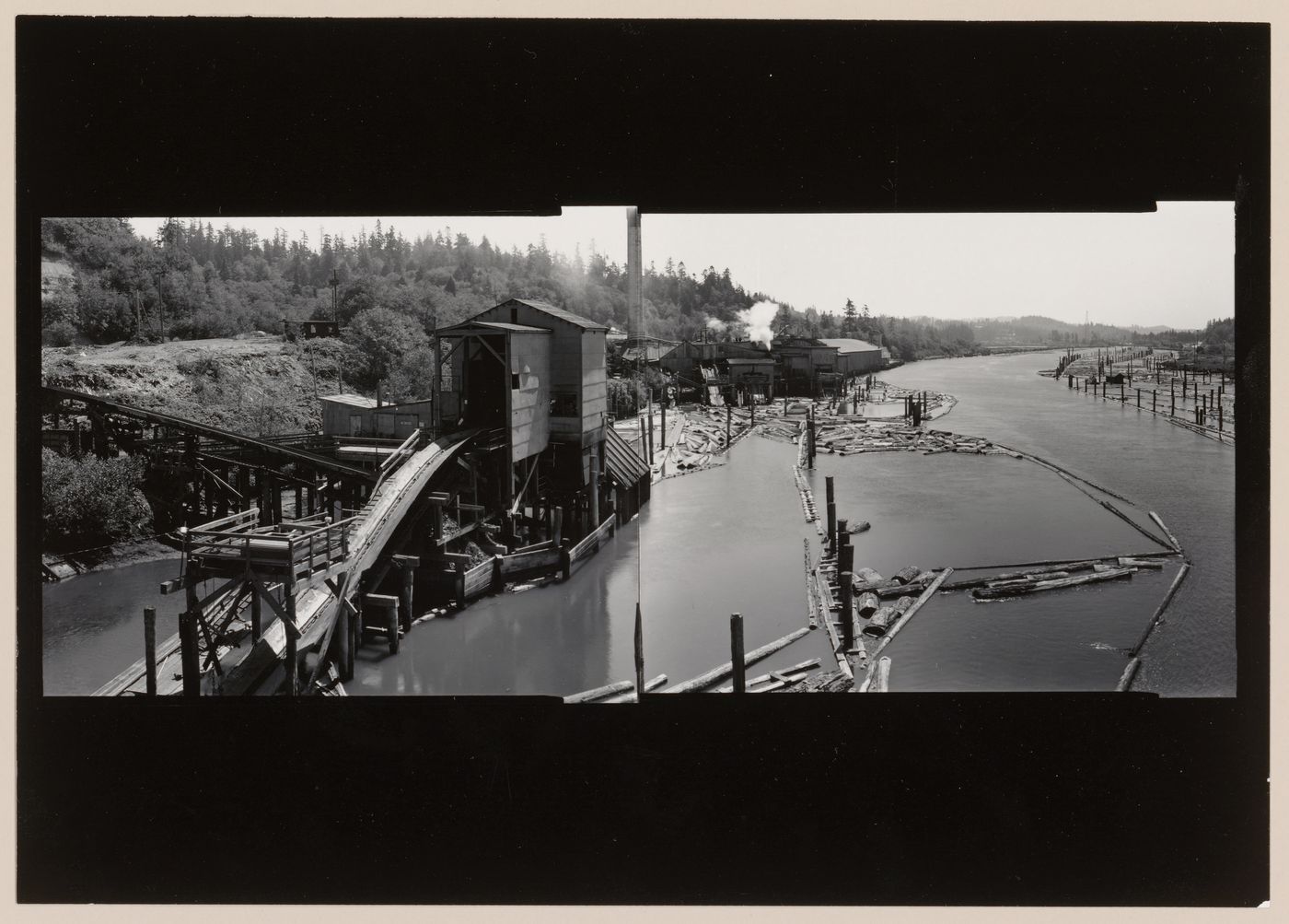 Panoramic composite photograph of a saw mill located on the Isthmus Slough, Coos Bay, Oregon, United States