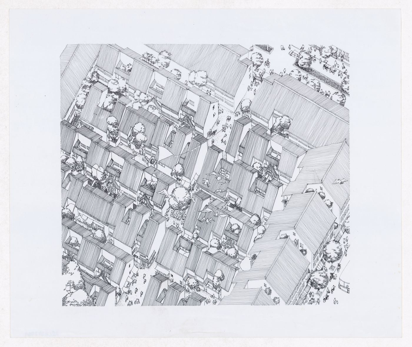Axonometric view showing housing cluster for Sichuan housing project for "Housing a Billion: Urban Upgrading: Design Ideals for Rural China" publication