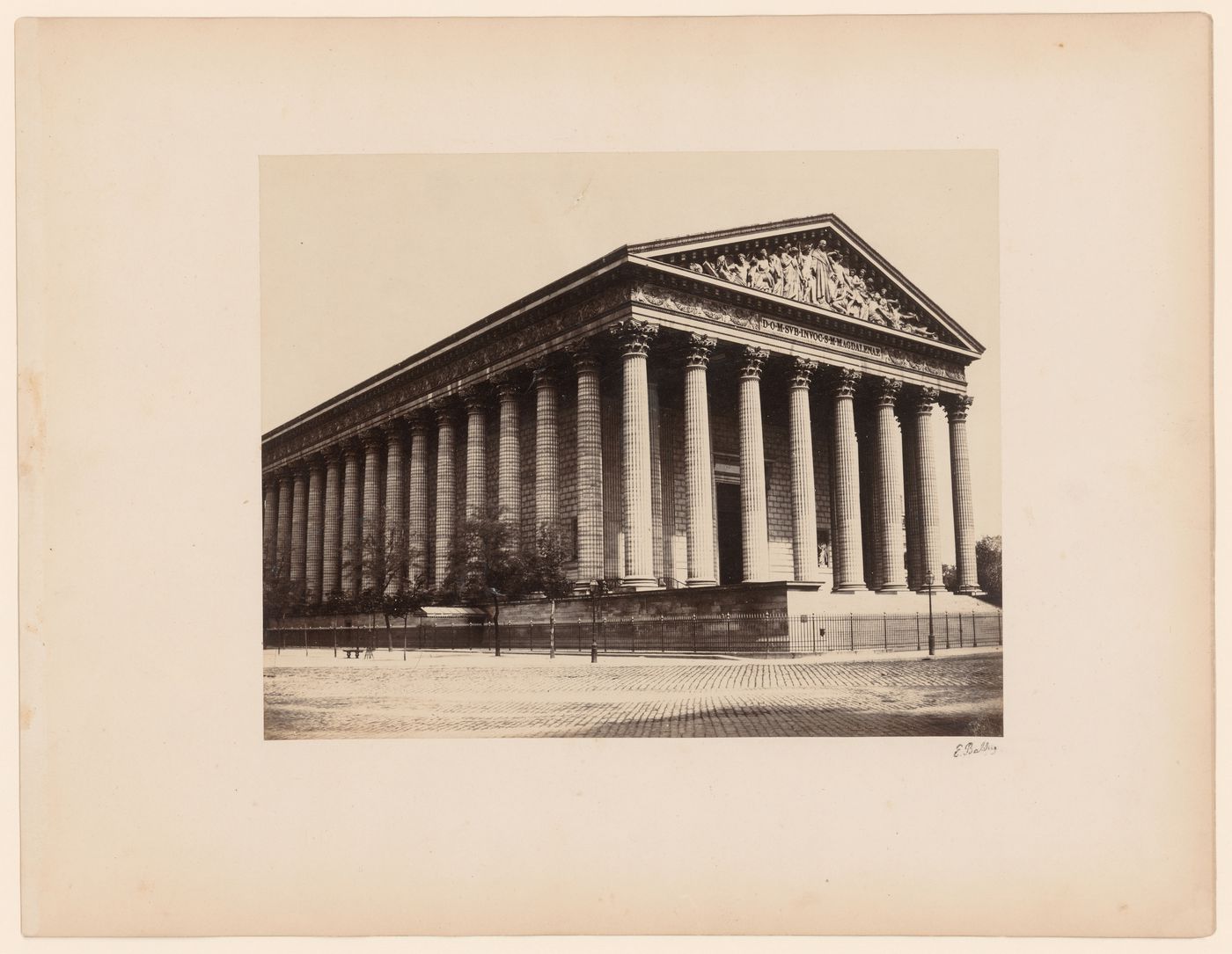 Exterior view of façade and side of la Madeleine, Paris, France