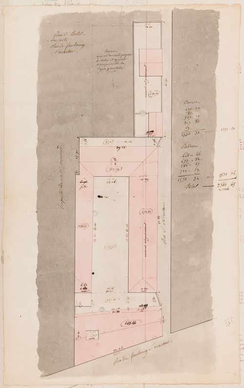Project for alterations to the caserne de gendarmerie, rue du Faubourg-Saint-Martin: Block plan of the Hôtel des arts