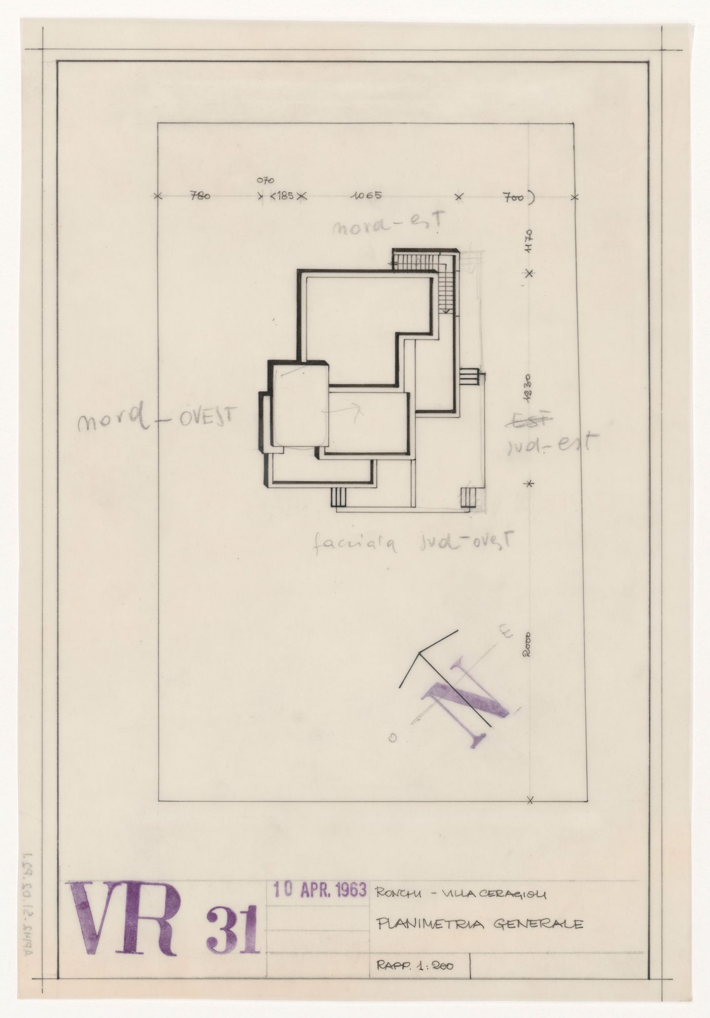 Site plan for Villa Ceragioli, Ronchi, Versilia