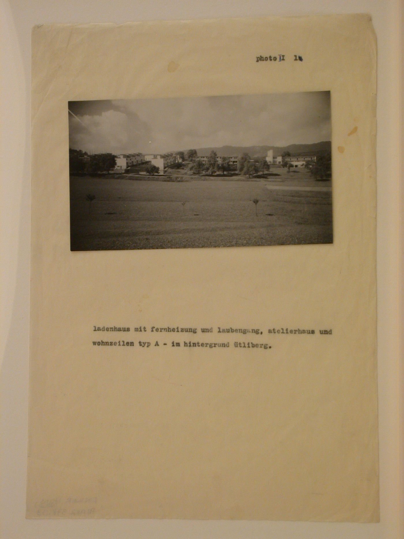 General view of Werkbundsiedlung Neubühl showing Type A row houses, a Type N apartment house and studios under construction and a Type P1 multipurpose building, Zurich, Switzerland