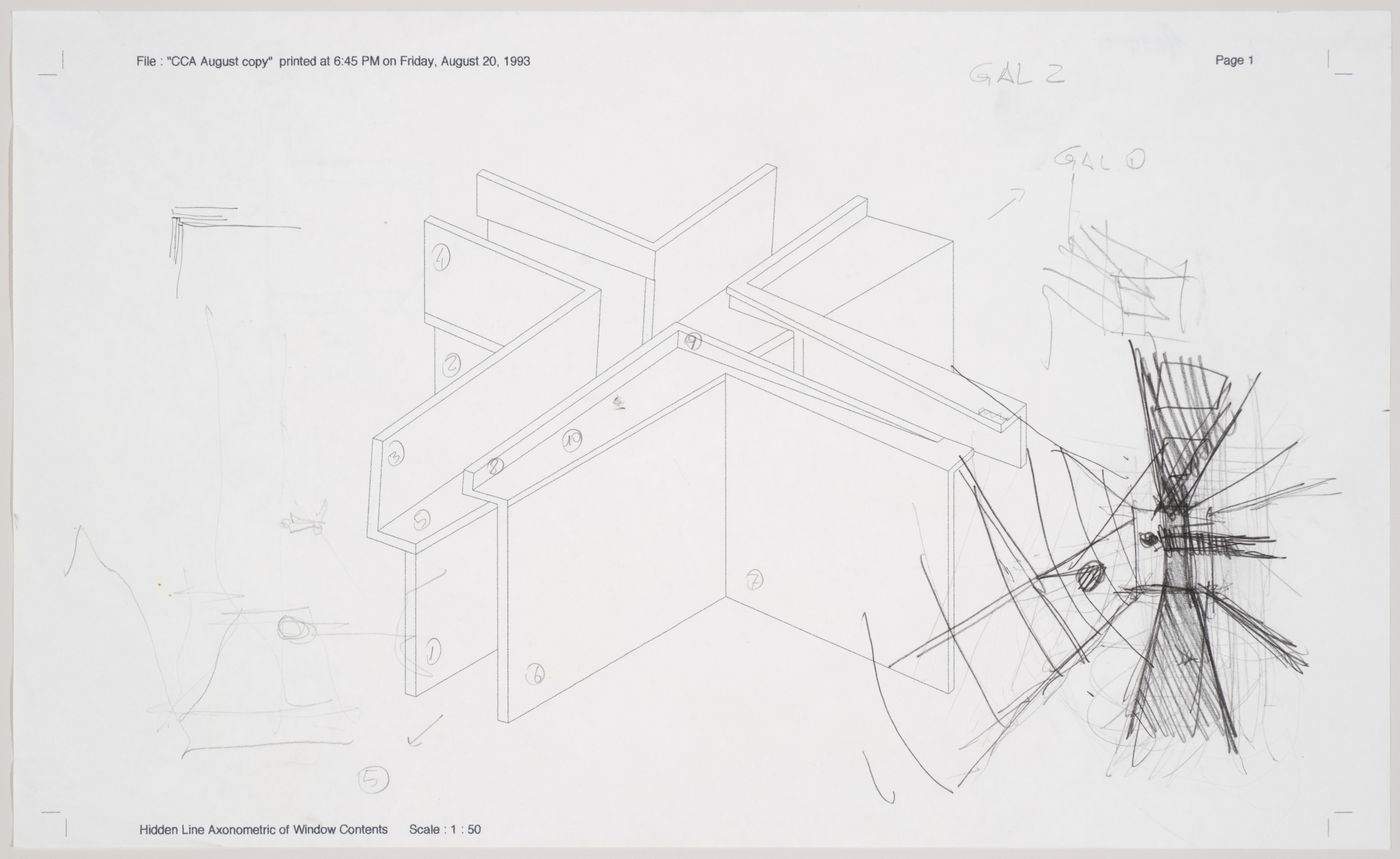 Cities of Artificial Excavation, Montréal: hidden line axonometric of window contents for the installation