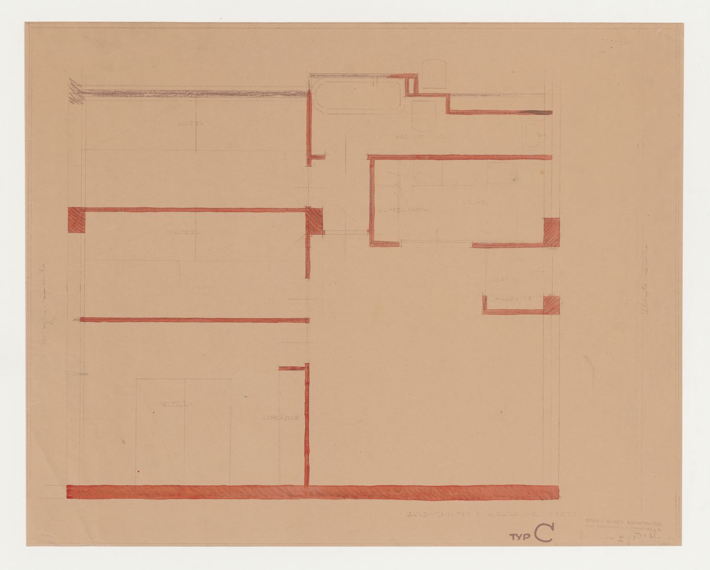 Ground plan for a type C housing unit, Wiesbaden, Germany