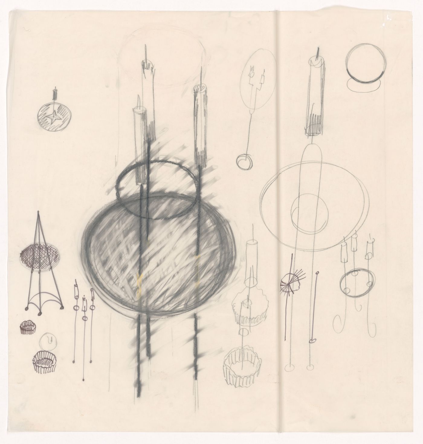 Multiple sketches (from the project-file "Sketches and drawings on various projects, including lamp designs, 1970s-1980s")
