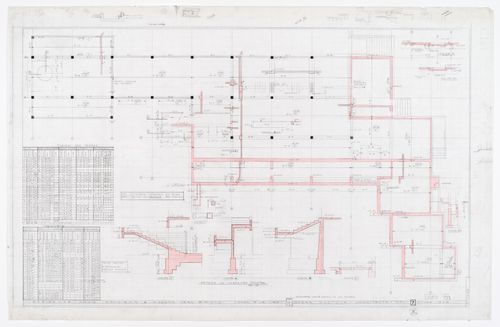 Plan des fondations et détails de l'escalier principal pour Résidence Jean Simard, Laval-sur-le-Lac, Québec