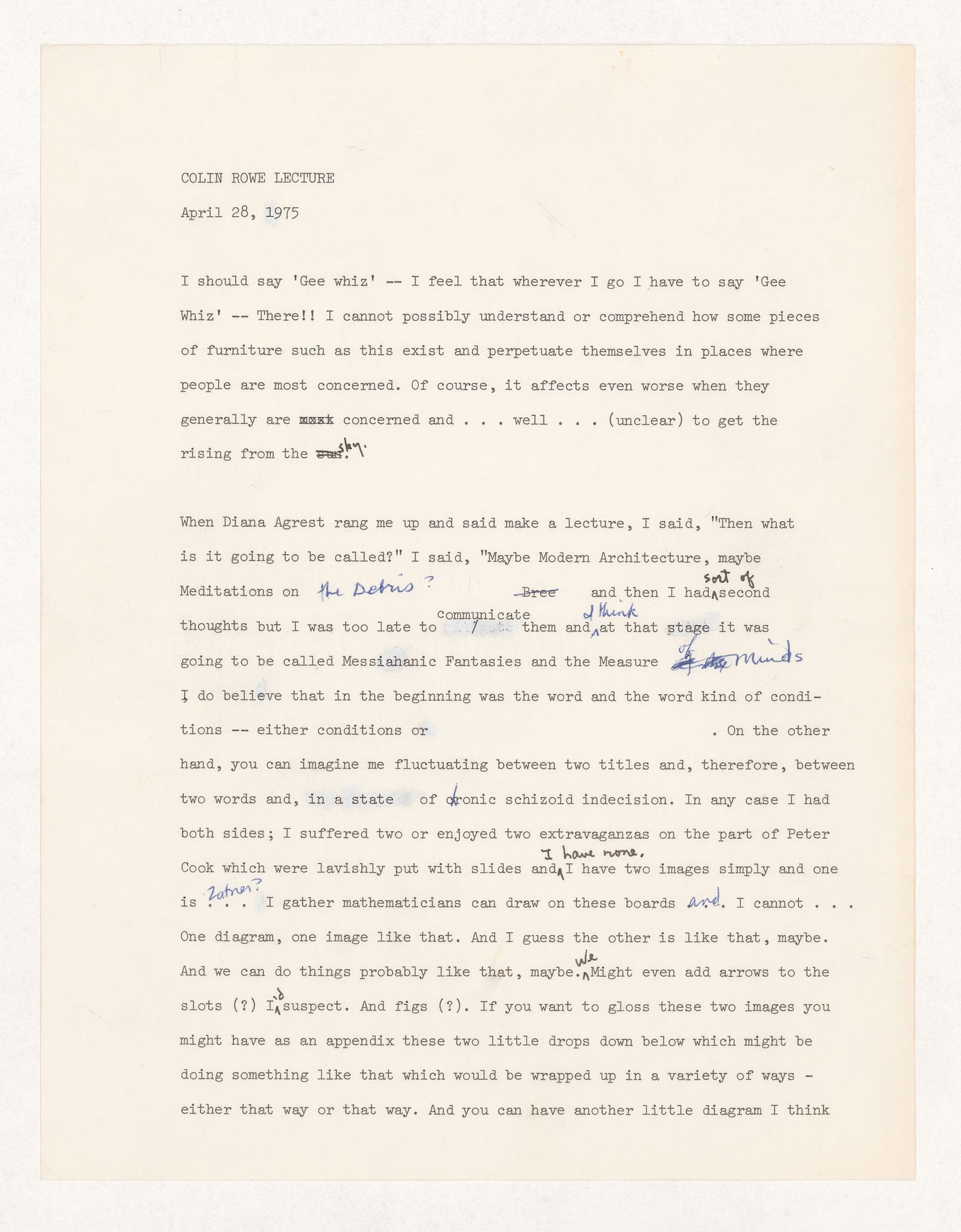 Draft of a lecture by Colin Rowe