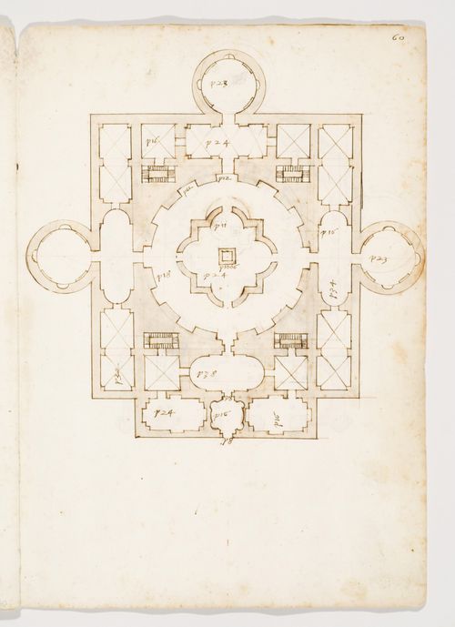 Plan of an unidentified square building with three circular annex chambers ("Temple of Licinus and Juno")