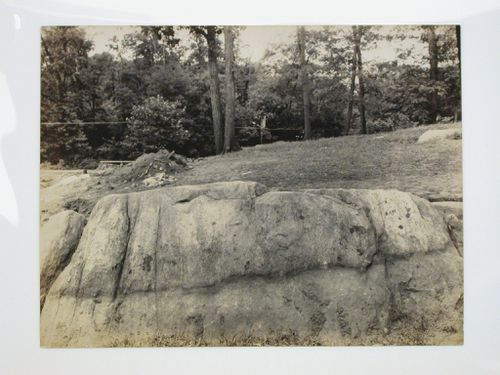 Close-up view of rock meant for carving into a section of a clubhouse fireplace, Longue Vue Golf Course, New York [?], United States