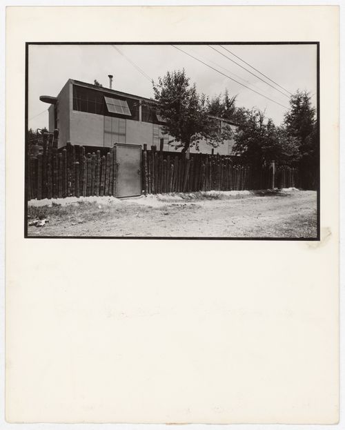 View of the façade of twin houses for Juan O'Gorman, Calle Jardin 10, Villa Alvaro Obregon, Mexico City, Mexico
