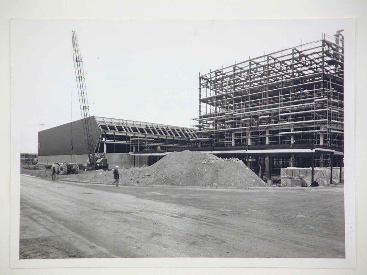 View of construction of steel structure for power station, from exterior, United Kingdom