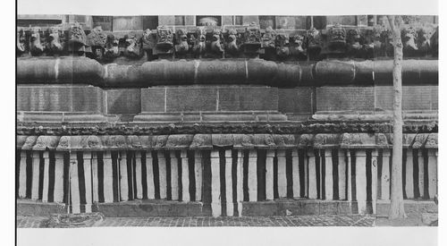 Partial view of the inscription panel at the base of the bimanum [sanctuary], Pirakatisvarar Tirukkoyil (also known as the Brihadisvara or Rajarajesvara Temple), Tanjore (now Thanjuvar), India