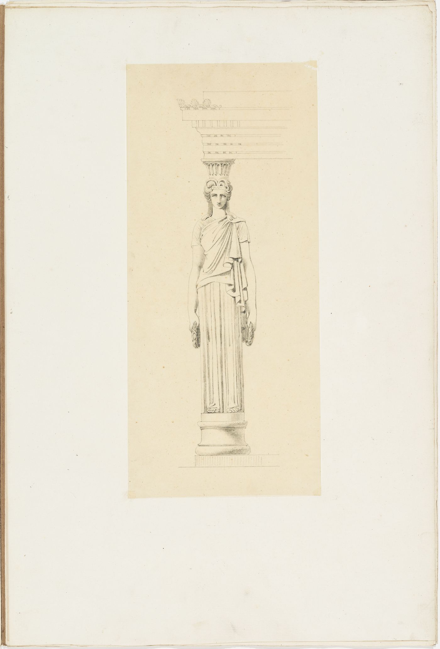 Front elevation of a nineteenth century caryatid supporting a schematic entablature