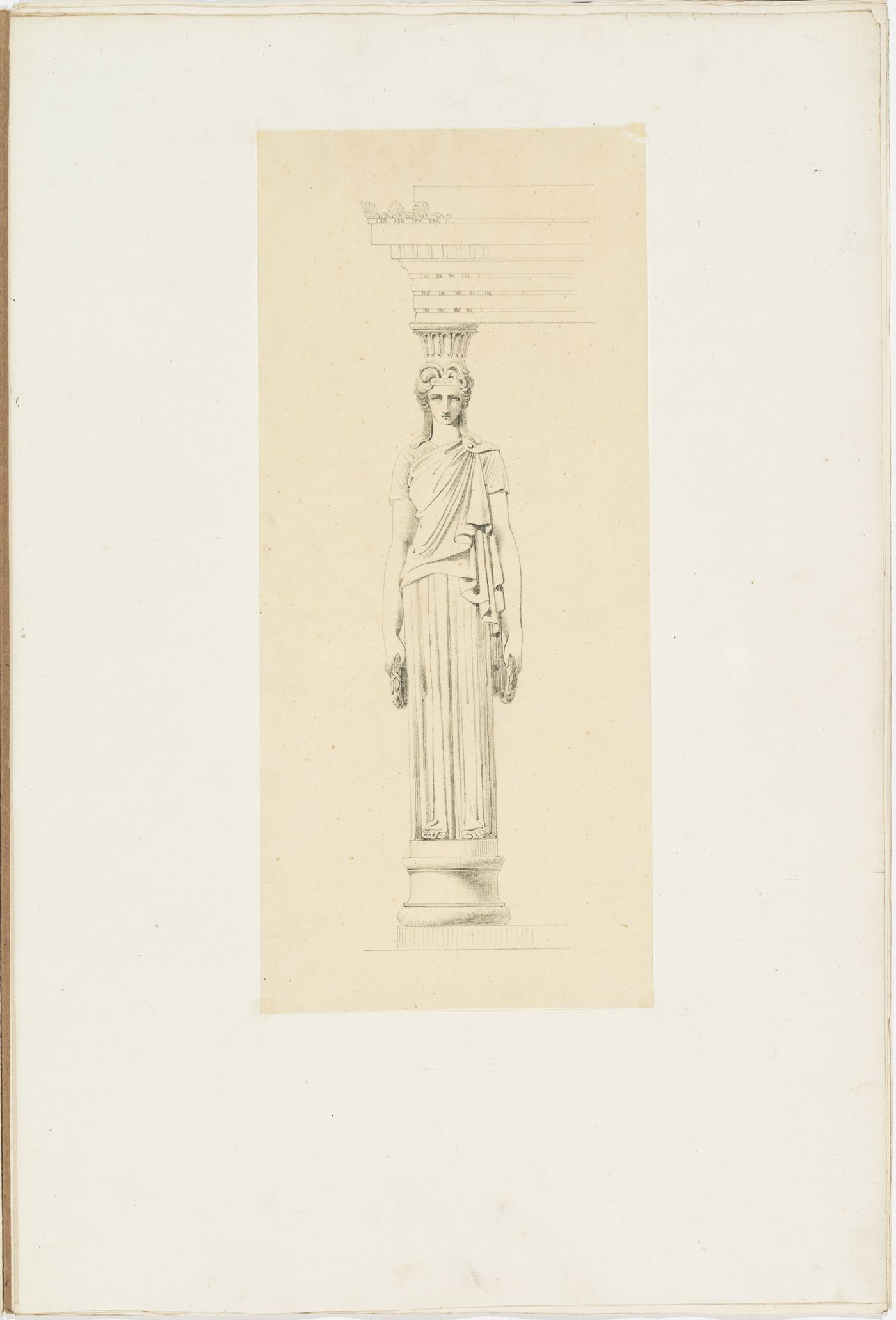 Front elevation of a nineteenth century caryatid supporting a schematic entablature