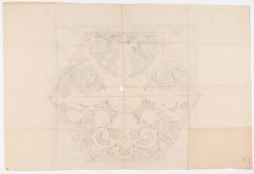 Full-scale drawing for a square ornamental panel with two variant foliate patterns, possibly for Hôtel Soltykoff; verso: Full-scale drawing for a hexagonal ornamental panel with two variant foliate patterns, possibly for Hôtel Soltykoff