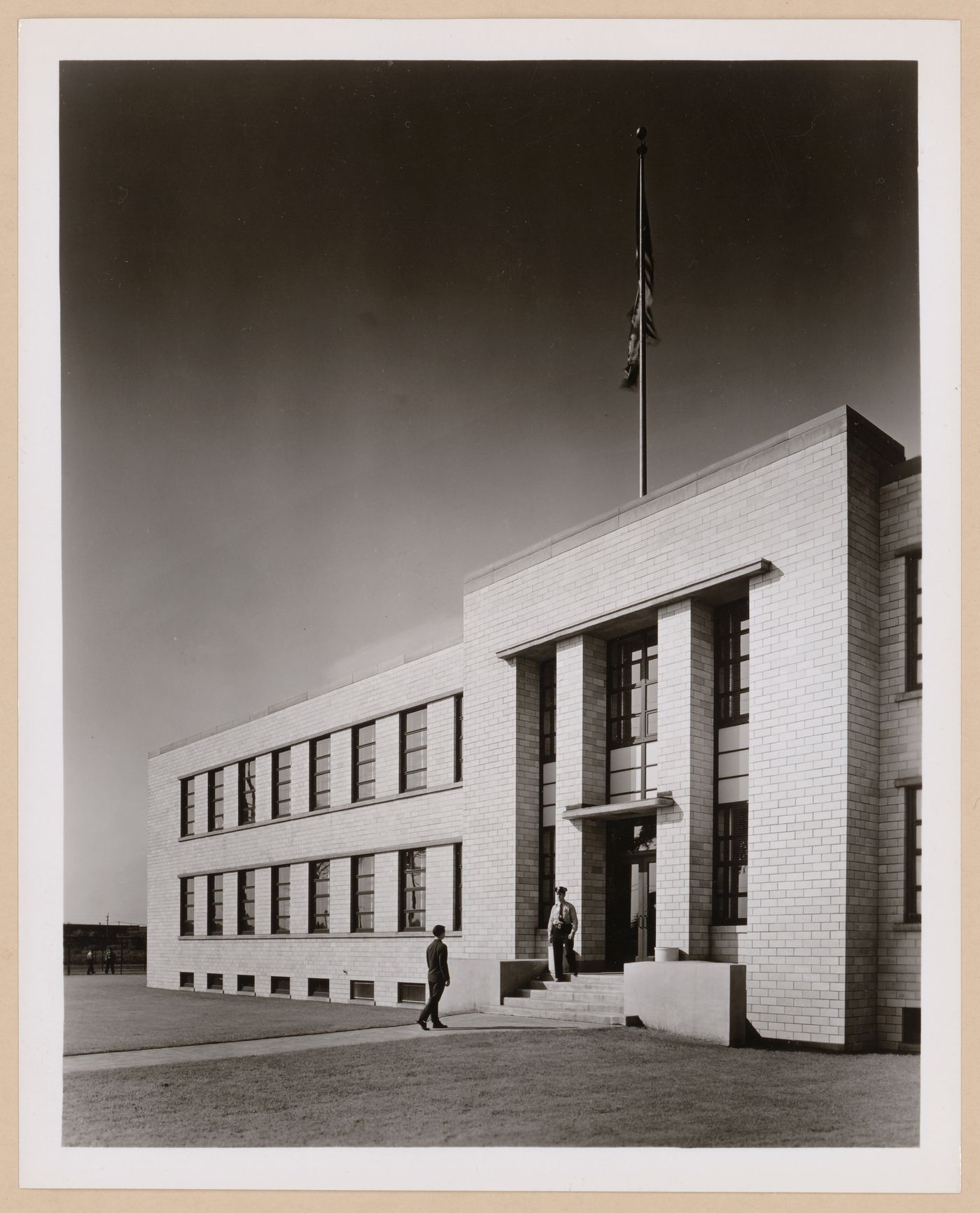 View of the main entrance to the Administration Building, General Motors Corporation Chevrolet division Aviation Engine Plant, Tonawanda, New York