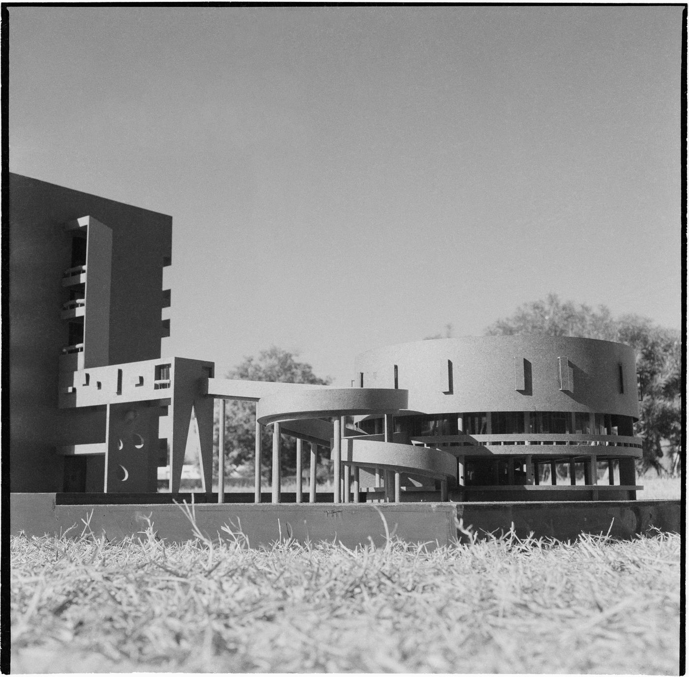 Photograph of a model for a Punjab university building in Chandigarh, India