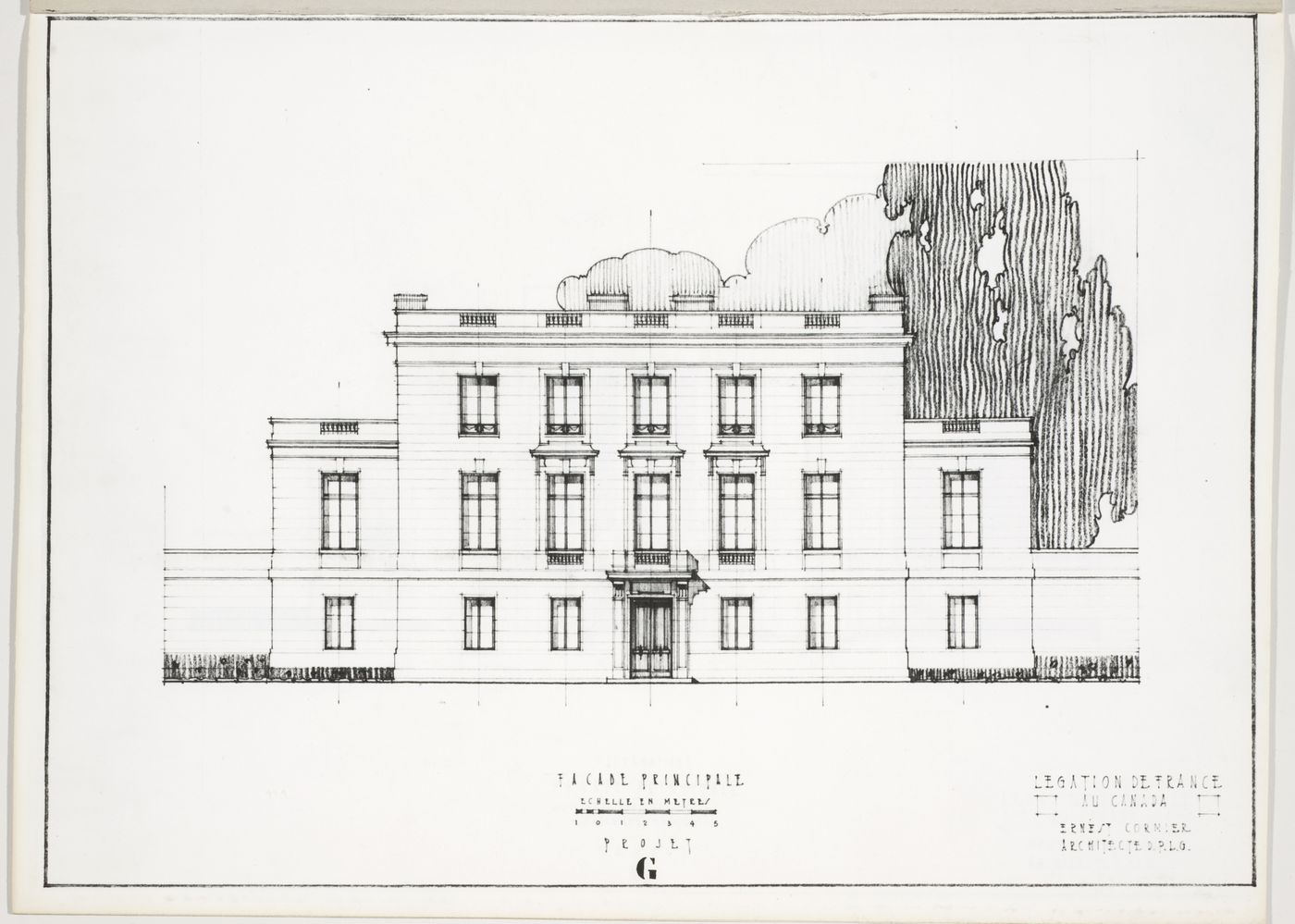 Élévation de la façade principale, Légation de France au Canada, Ottawa, Canada (1932, 1936)