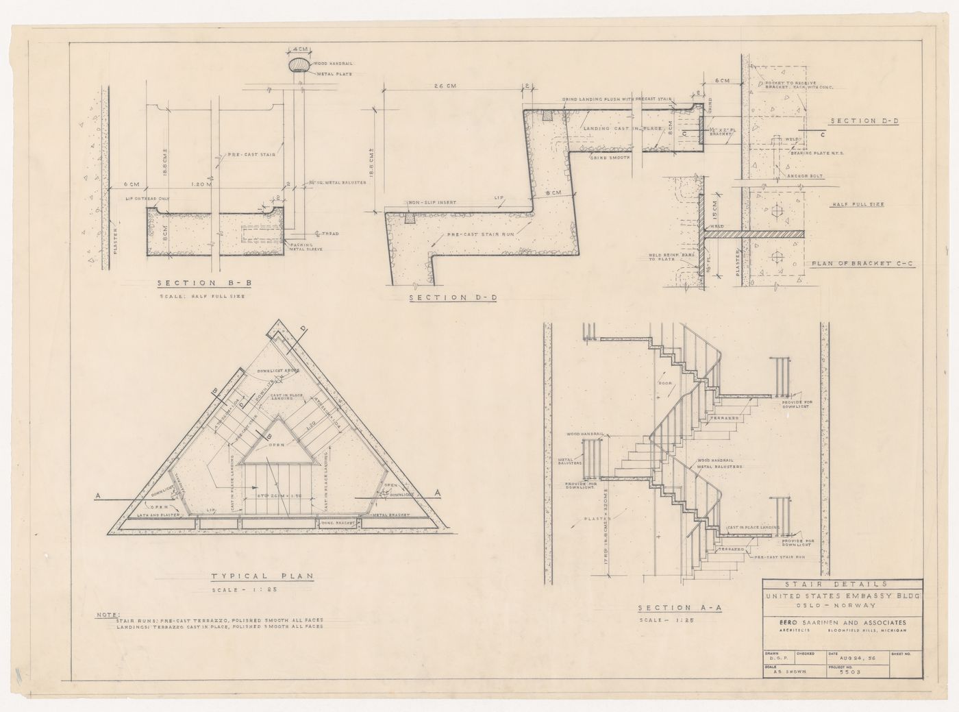 Stair details for United States Embassy, Oslo, Norway