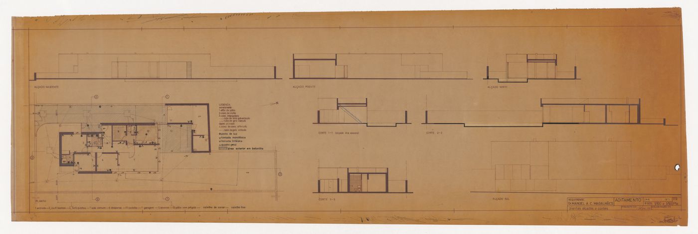 Plan, elevations and sections for Casa Manuel Magalhães, Porto