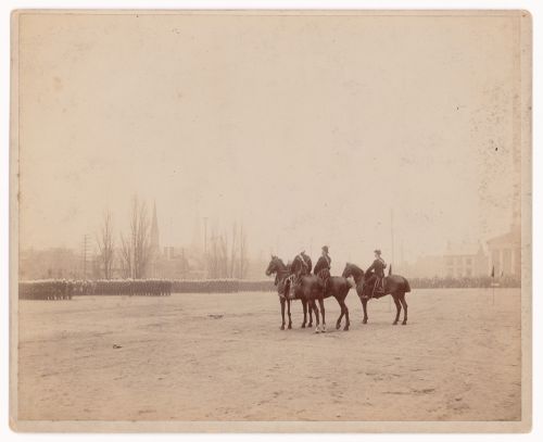 View of rifle inspection of (probably) the 3rd Battalion of the Victoria Rifles of Canada at the Champ de Mars, Montréal, Québec, Canada
