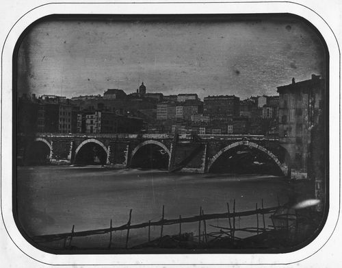 View of town and bridge, Lyon, France