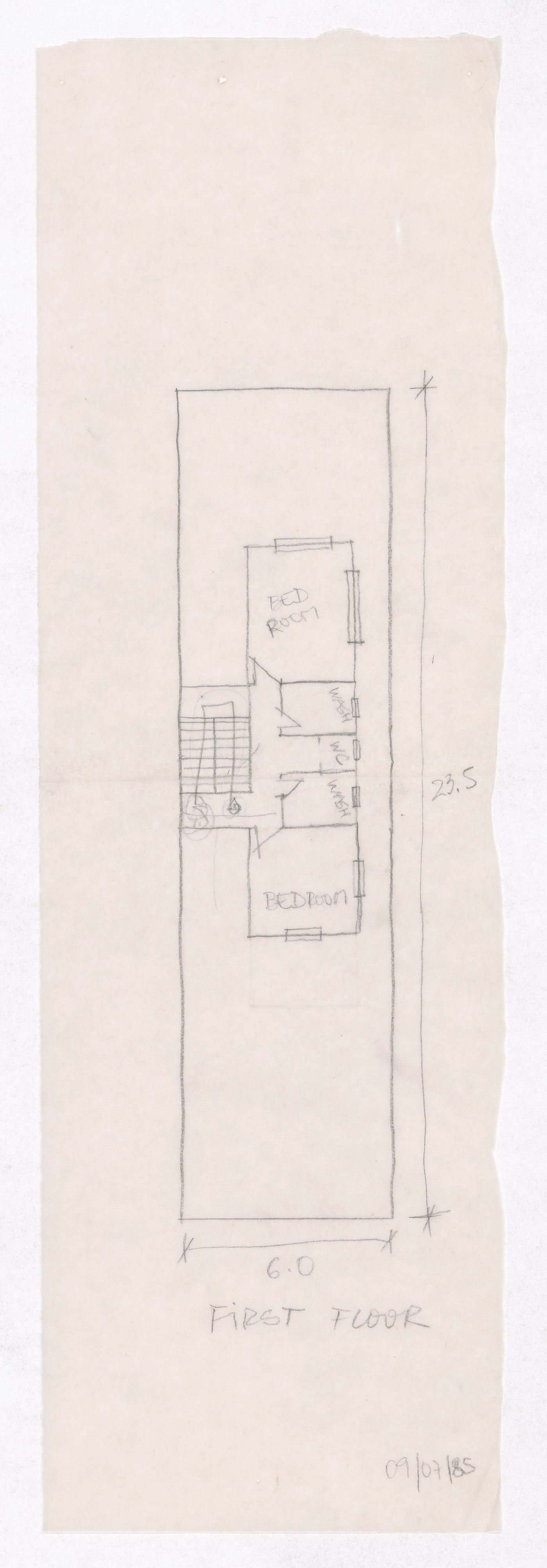 Sketch floor plan of house for Minimum Cost Housing Group's plot in Aranya township, India, for Aranya Housing Project