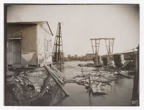 Construction of the Paris Metro, exterior view of debris in the Seine, Paris, France