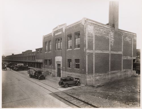 View of the principal and lateral façades of the Canadian National Railroad Fruit Warehouse, Montréal, Québec
