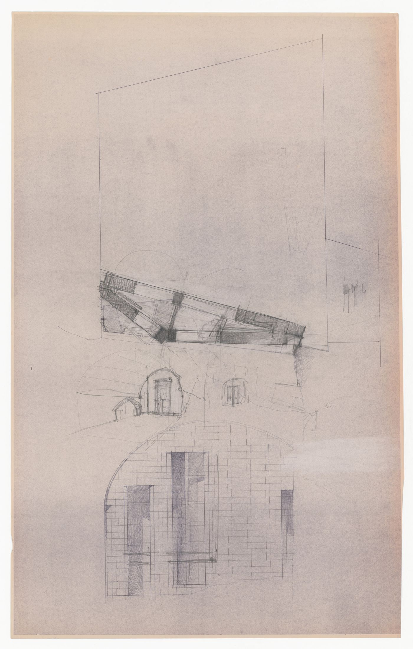 Sketches, elevations and section for Casa per Vittorio Matino, Otranto, Italy