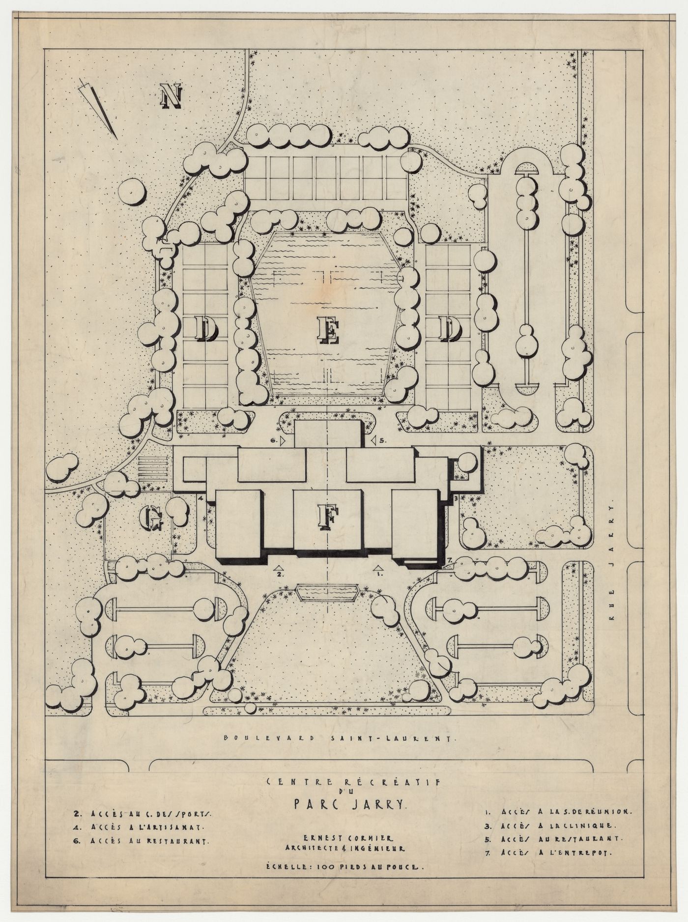 Plan du site, Centre récréatif du Parc Jarry, Montréal, Canada (1952-1960)