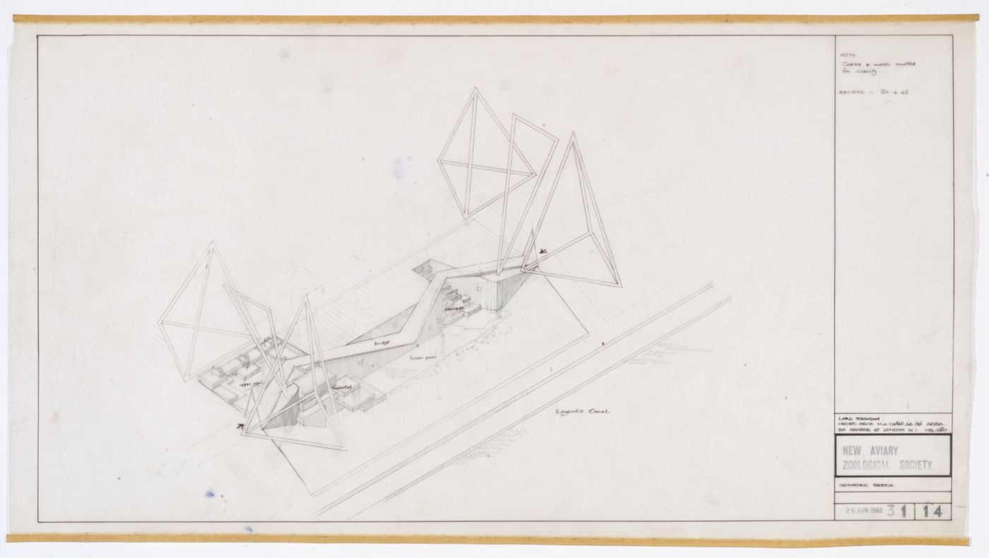 London Zoo Aviary, Regent's Park, London, England: isometric sketch