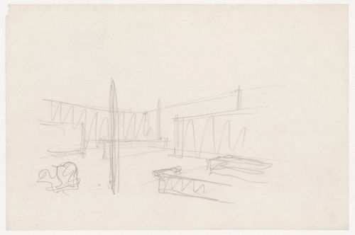 Interior sketch perspective for Resor House, Jackson Hole, Wyoming